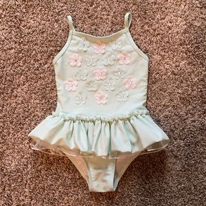 Little Me Mint Green Flower One Piece Swimsuit